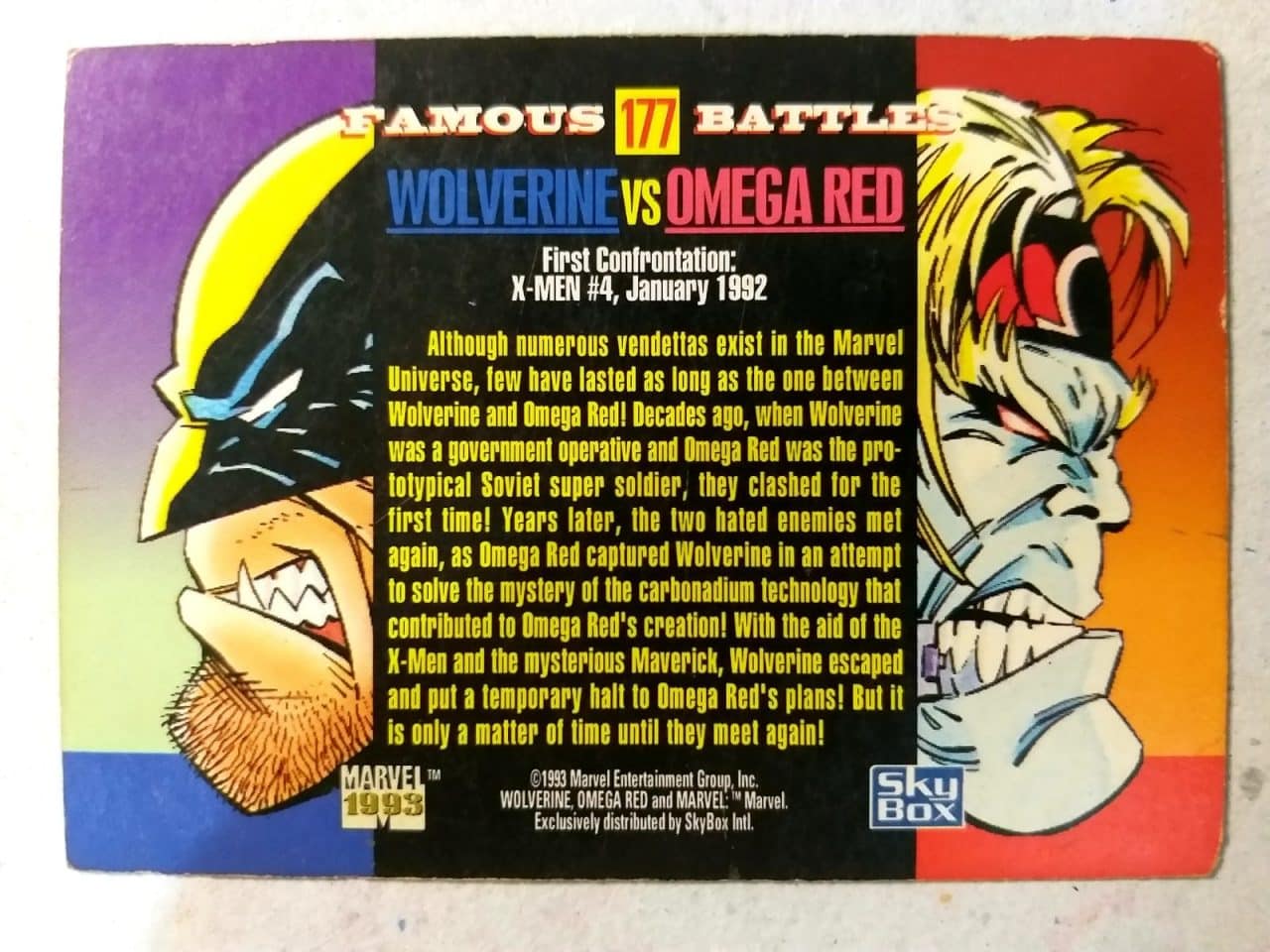 | Casa do Colecionador Card - Marvel 1993 Nº 177 - Famous Battles - Wolverine Vs Omega Red (Skybox)