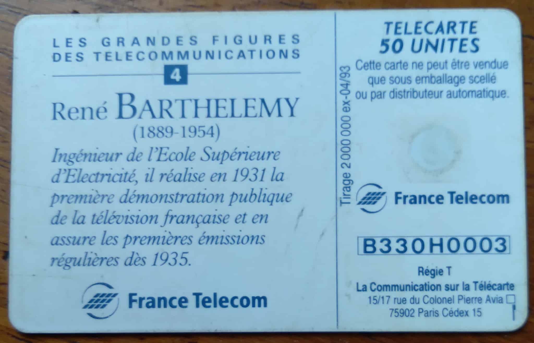 | Casa do Colecionador Cartão França Telecom Chip 1993 / Telecomunicaçoes 4 / Rene Barthelemy
