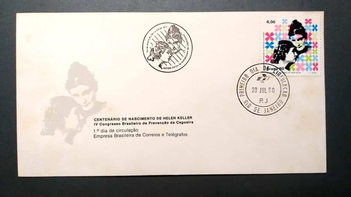 | Casa do Colecionador Envelope FDC (1º Dia de Circulação) RHM FDC-204 com Carimbo CBC + 1º Dia - Centenário de Nascimento de Helen Keller - 28/07/1980