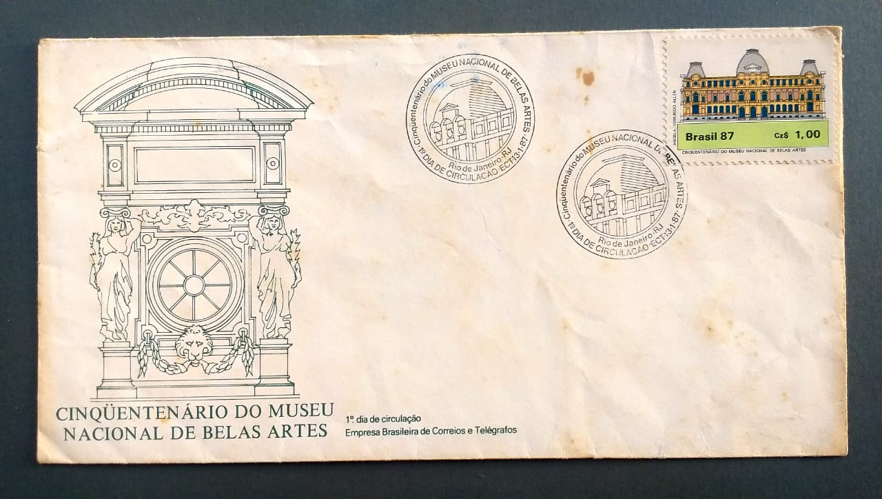 | Casa do Colecionador Envelope FDC (1º Dia de Circulação) RHM FDC-415 com Carimbo CBC - Cinquentenário do Museu Nacional de Belas Artes - 13/01/1987