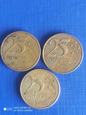 Moedas 0,25 centavos 1998-1999-2000 Série baixa tiragem