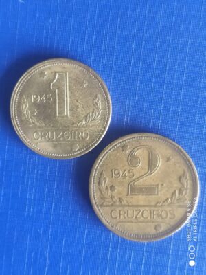 Par de modeda 1 e 2 Cruzeiros 1945 - MBC