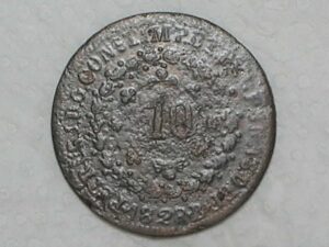 20 Réis – 1828 Bahia = 22 Tulipas / carimbo 10 do Pará / Escasa / Império D. Pedro I / Cobre / Bc / c800