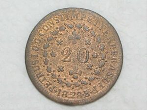 20 Réis – 1828 Bahia = 22 Tulipas / Escasa / Império D. Pedro I / Cobre / Mbc / c800