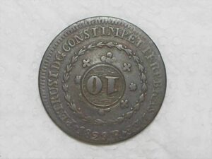 20 Réis – 1829 Rio = 24 Tulipas / Florões Obliquos / Carimbo 10 / Império D. Pedro I / Cobre / Mbc / c800