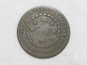 20 Réis – 1829 Rio = 24 Tulipas / Florões Obliquos / Império D. Pedro I / Cobre / Mbc / c800