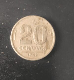 Moeda de 20 Centavos 1942 Níquel Rosa - Baixa Tiragem