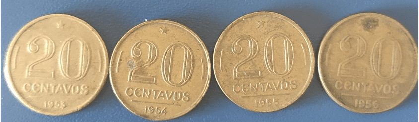 Moedas de 20 centavos 1953-1954-1955-1956 - Níquel