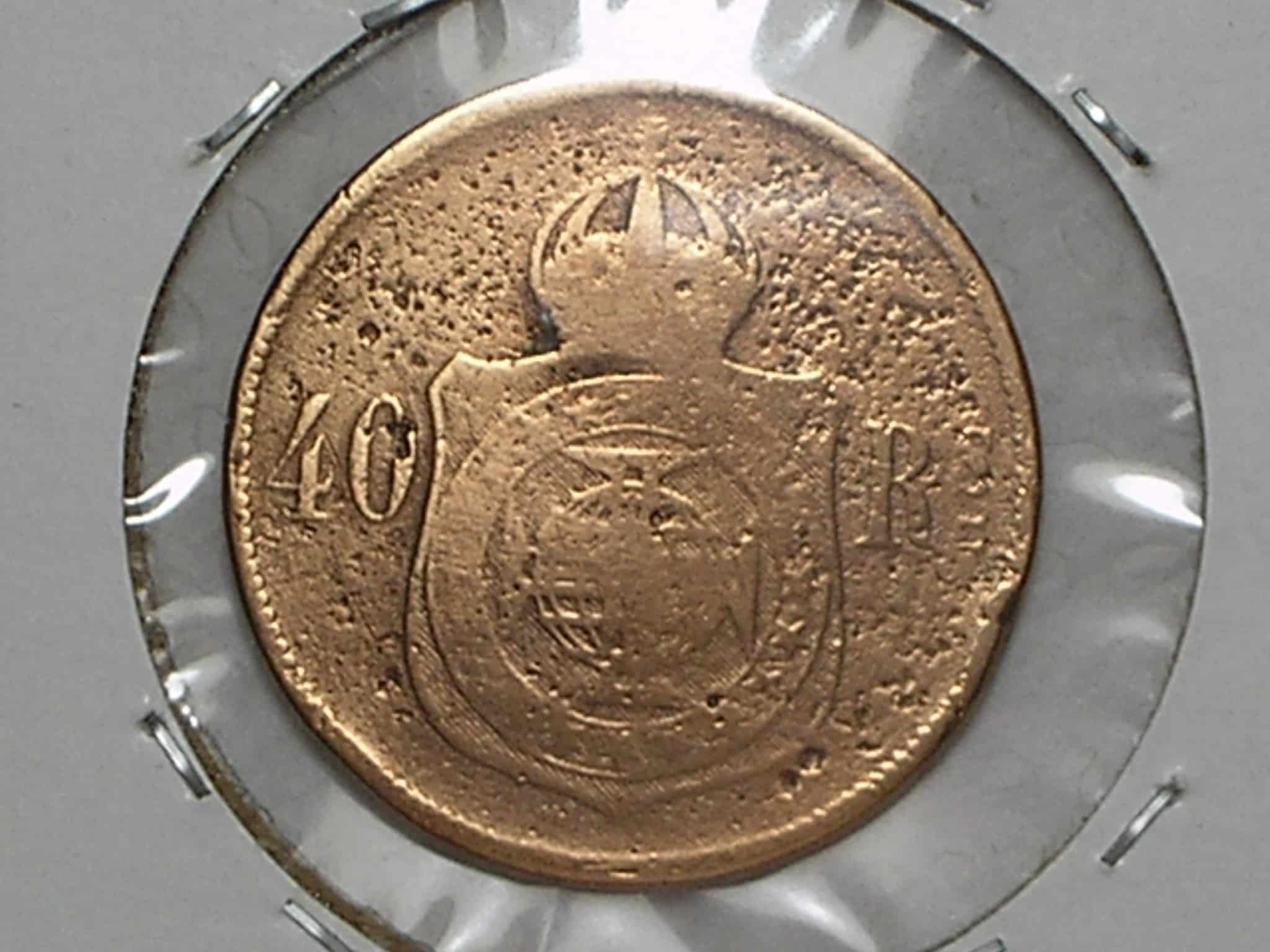 | Casa do Colecionador 40 Réis - 1876 / Raro em qquer estado de conservação / Bronze / Cod. 390