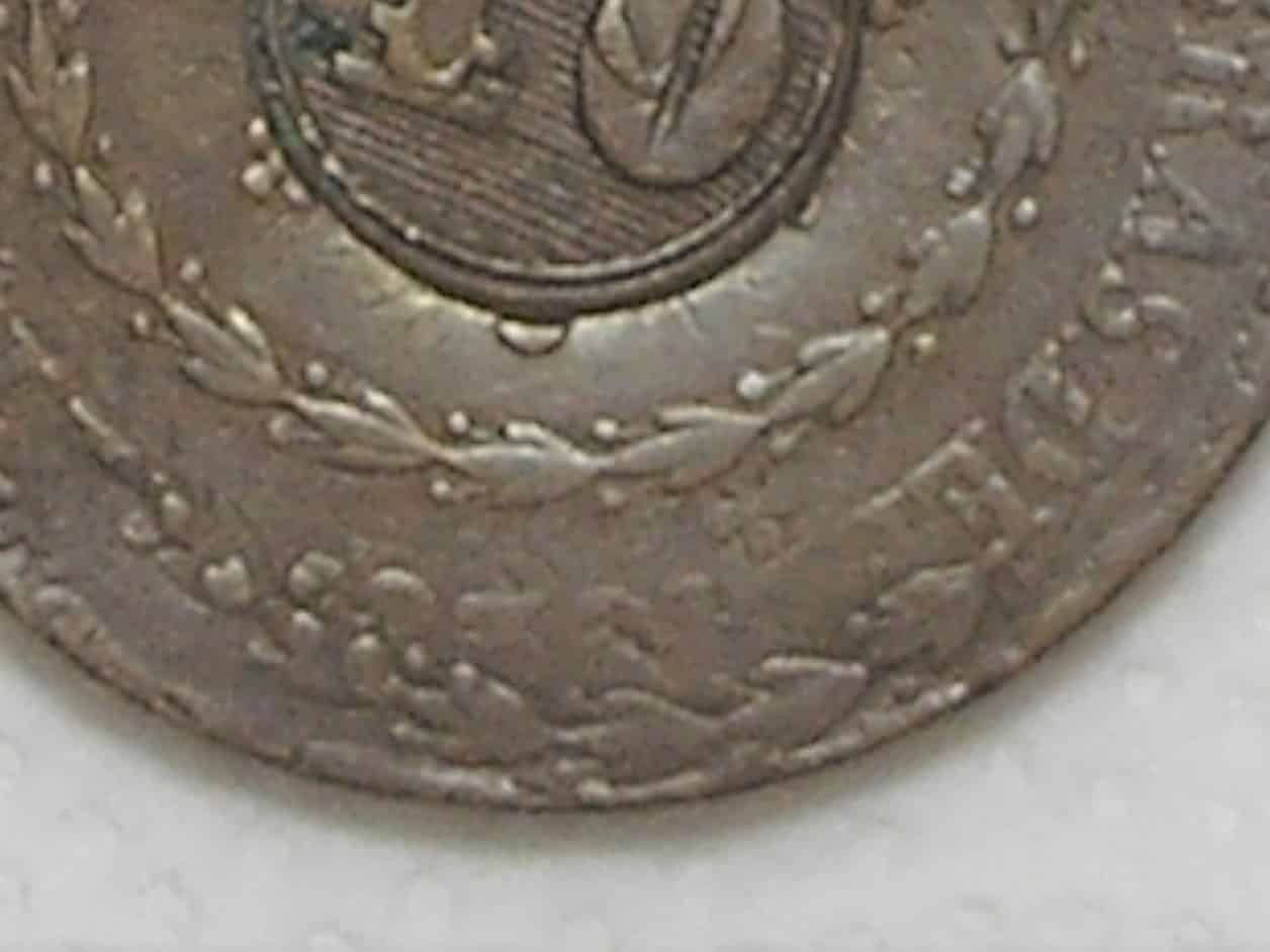 | Casa do Colecionador 80 Réis – 1832 - Rio / Recunhada sobre outro 80 Réis do Império / 20 tulipas / Carimbo 40/ Raro / Império D. Pedro I / Cobre / Mbc / box21