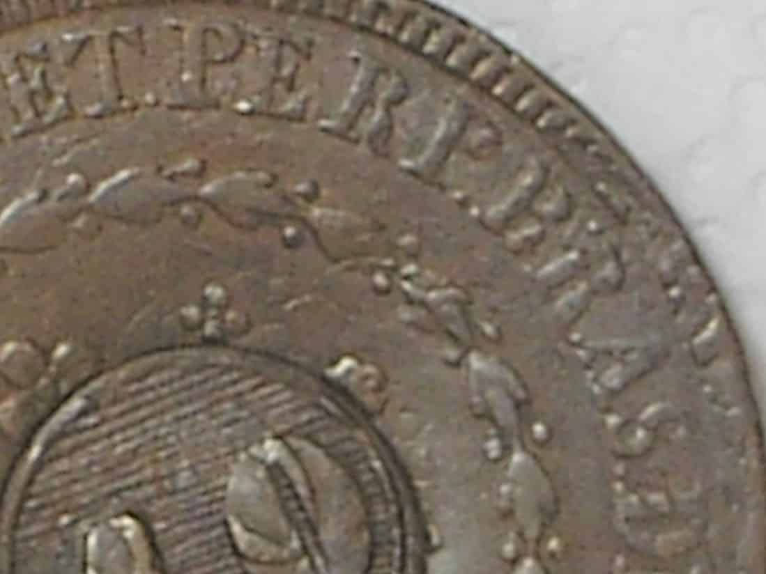 | Casa do Colecionador 80 Réis – 1832 - Rio / Recunhada sobre outro 80 Réis do Império / 20 tulipas / Carimbo 40/ Raro / Império D. Pedro I / Cobre / Mbc / box21