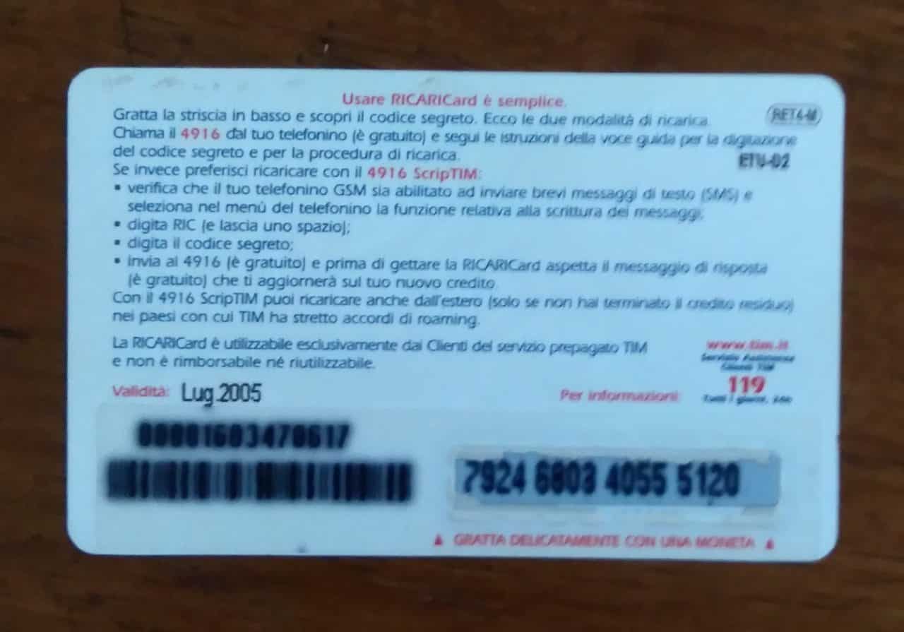 | Casa do Colecionador Cartão telefone Itália Ricaricard Tim tacs 5 / Regala Presente.