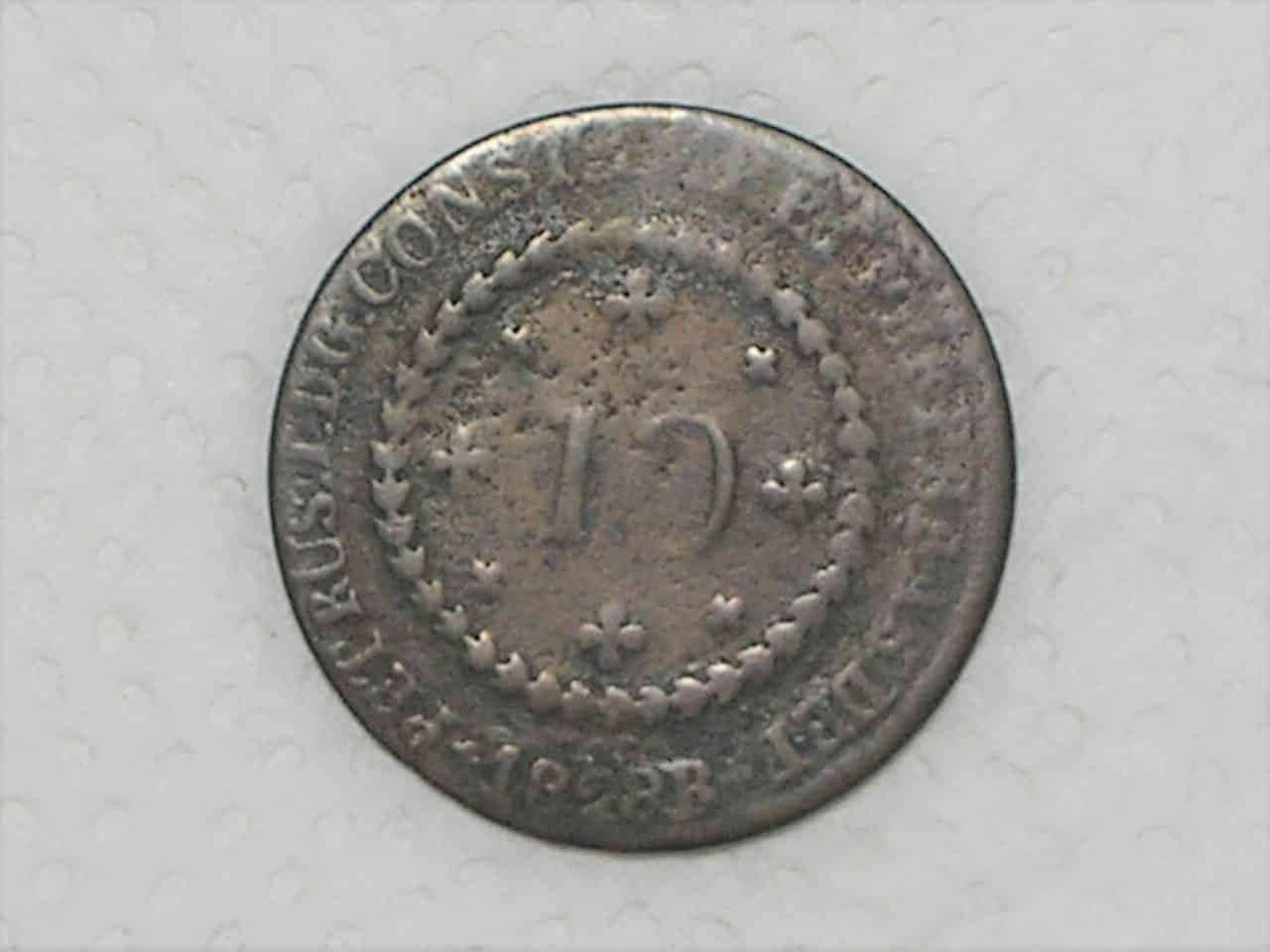 | Casa do Colecionador Escassa) 10 Réis – 1828 Bahia / 39 Tulipas / Império D. Pedro I / Escssa / Cobre / Bc/Mbc / box22
