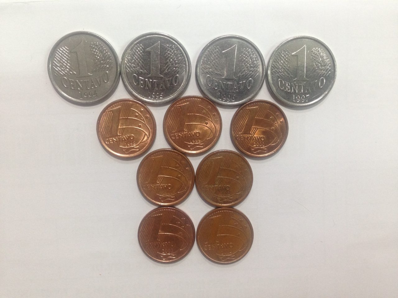 Kit completo 11 moedas 1 centavo 1994 a 2004