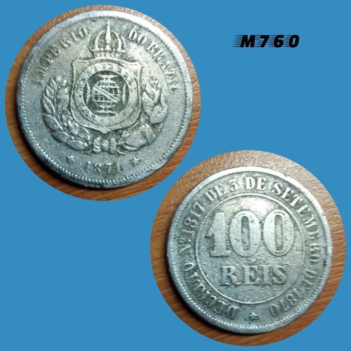 | Casa do Colecionador Moeda 100 réis 1871 Cupro Níquel Império M760