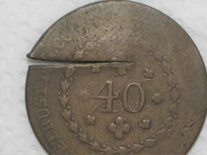 " Talho da lei - Rarissima)) ) 40 Réis - 1829 - Rio / Falsa Americana com Talho da Lei de 1822 / 25 Tulipas / Império D. Pedro I / Cobre / Bc / box21