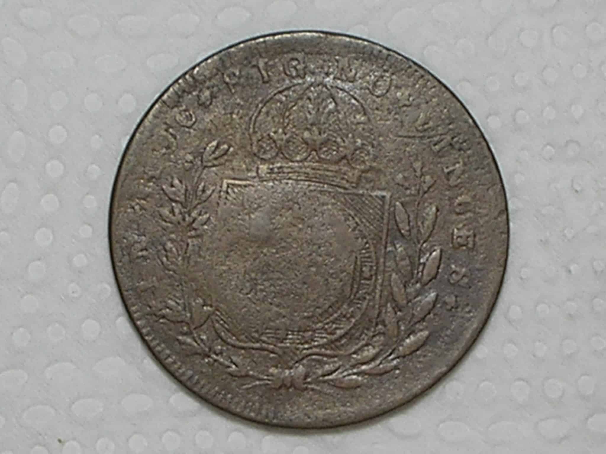 | Casa do Colecionador 80 Réis – 1828 Goias = 24 Tulipas / Carimbo 20 / Império D. Pedro I / Cobre / Bc/Mbc / Box24