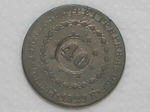80 Réis – 1829 Rio = 22 Tulipas / Florões Obliquos / Carimbo 40 / Império D. Pedro I / Cobre / Mbc / Box24
