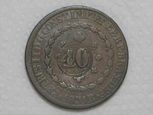 80 Réis – 1831 Rio = 20 Tulipas / Florões Obliquos / Carimbo de 40 / Império D. Pedro II / Cobre / Mbc / Box24