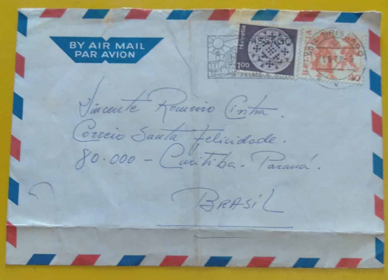 | Casa do Colecionador Envelope viajado Suíça para Brasil 1979