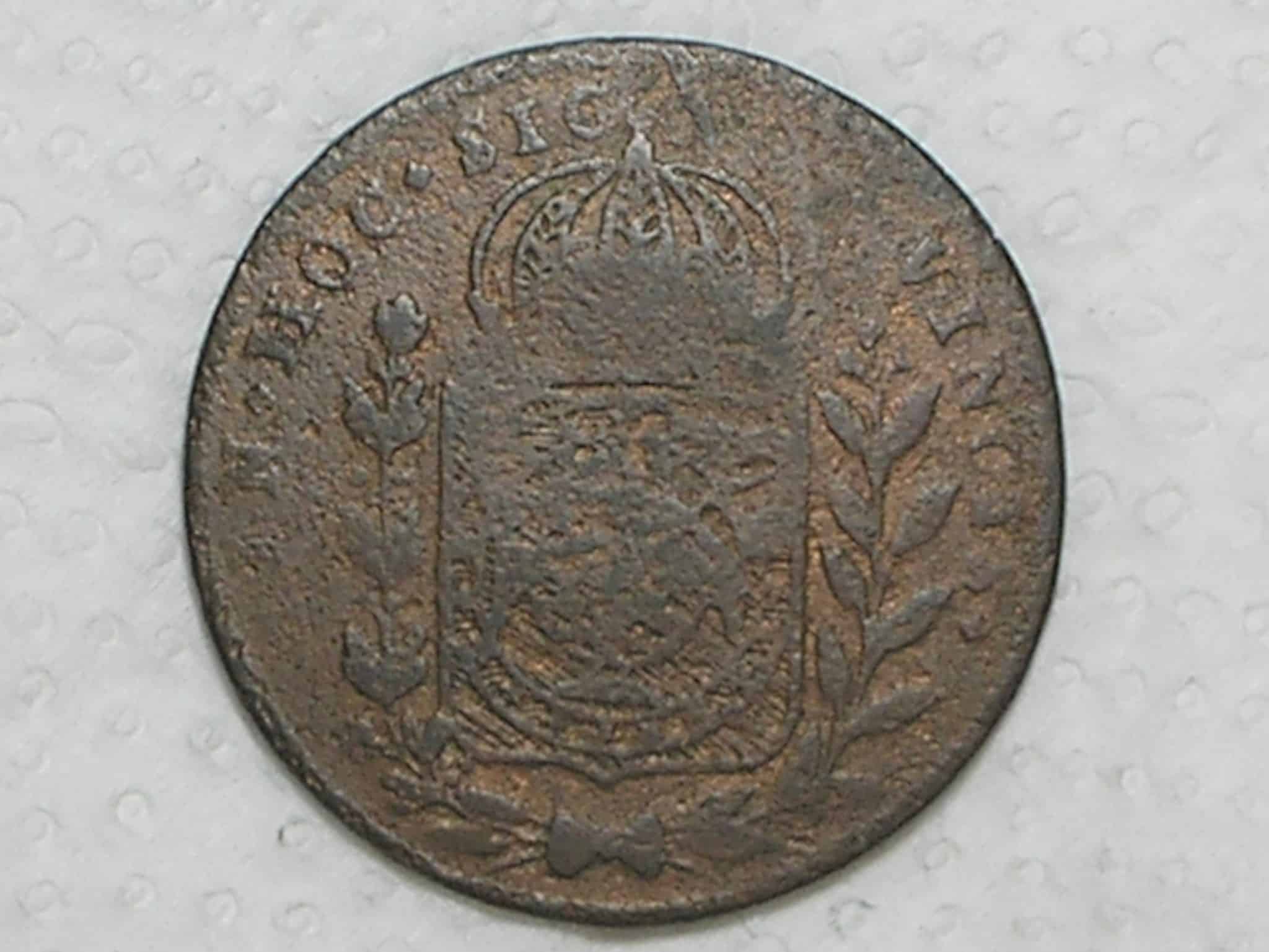 | Casa do Colecionador 40 Réis - 1824-R / 24 Tulipas / Carimbo 20 / Império D. Pedro I / Cobre / Escassa / Bc / box21