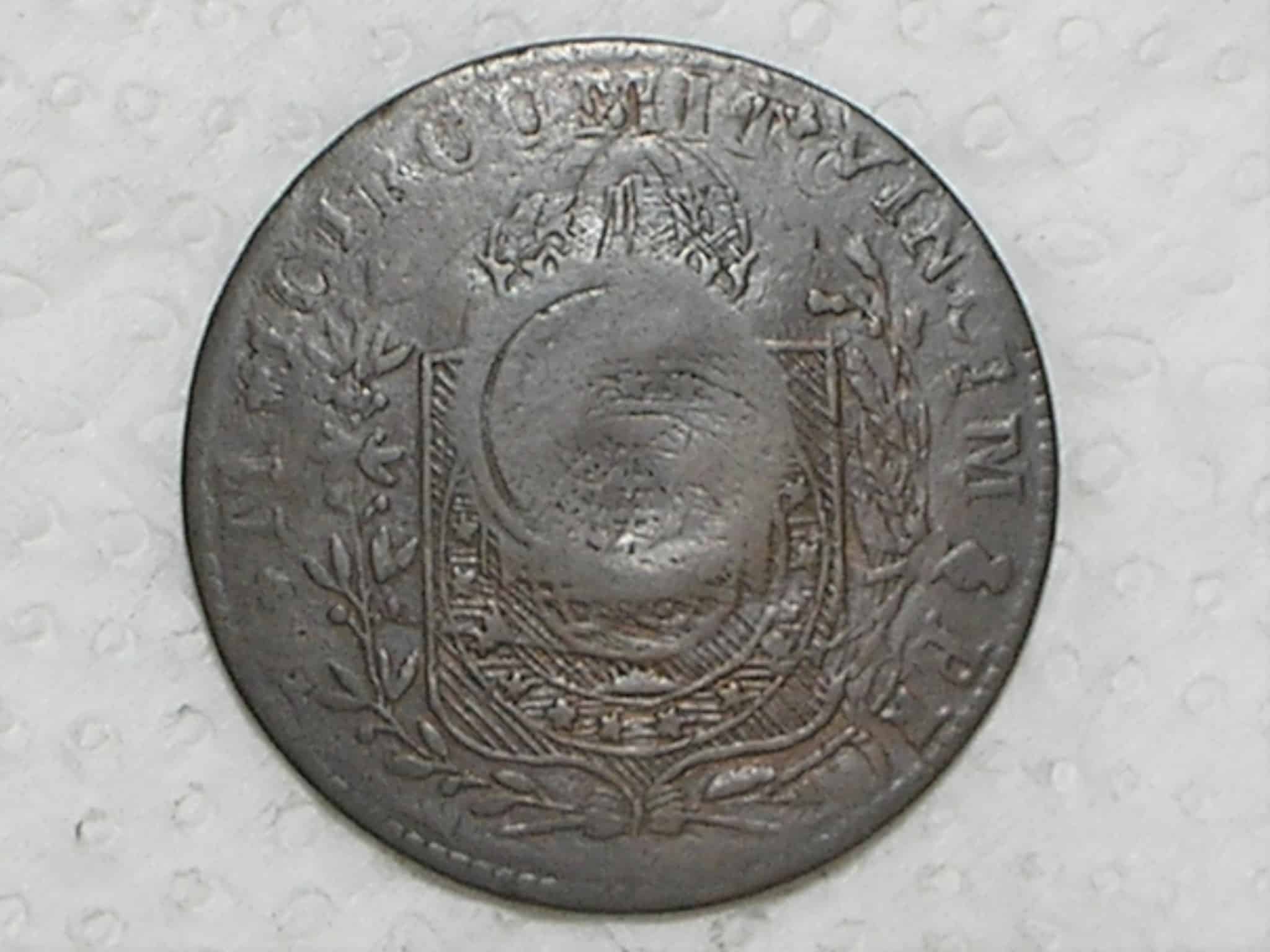| Casa do Colecionador 40 Réis - 1826 Goias - Recunho sobre moeda da Colonia / / 24 Tulipas / Carimbo 10 / Império D. Pedro I / Cobre / Raro / Bc/Mbc / box21