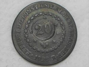 40 Réis - 1828-R / 25 Tulipas / FO / Carimbo 20 / Império D. Pedro I / Cobre / Mbc / box21
