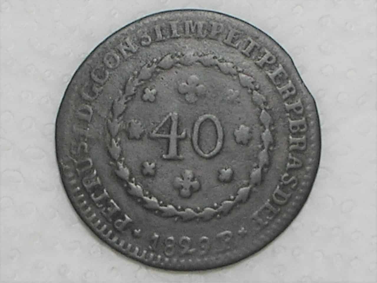 | Casa do Colecionador 40 Réis - 1829-R / 23 Tulipas / FO / Império D. Pedro I / Cobre / Escassa / Mbc / box21