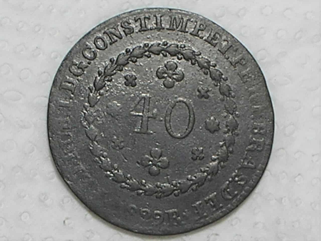 | Casa do Colecionador 40 Réis - 1829-R / 26 Tulipas / FV / Império D. Pedro I / Cobre / Escassa / Bc/Mbc / box21