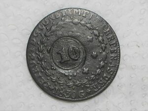 40 Réis - 1830 Goias / 24 Tulipas / Carimbo 10 / 11 Fôlhas no ramo de fumo Dir. / Império D. Pedro I / Cobre / Escassa / Bc/Mbc / box21