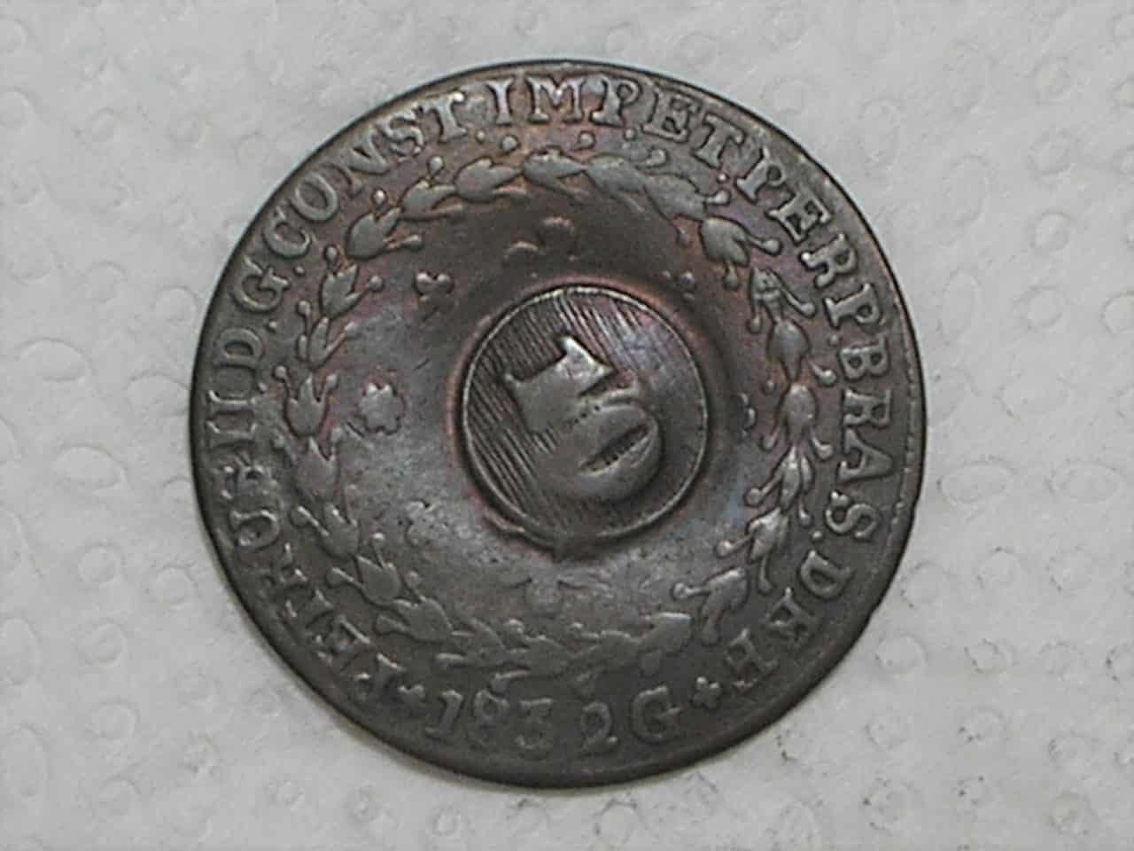 | Casa do Colecionador 40 Réis - 1832 Goias / 23 Tulipas / Carimbo 10 / Império D. Pedro II - Petrus II / Cobre / Raro / Mbc / box21
