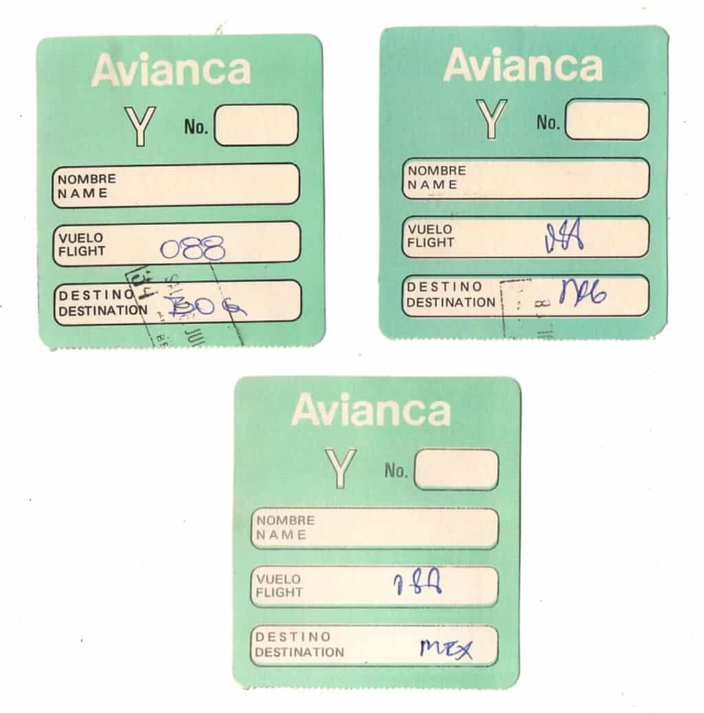 Cartão De Embarque Avianca - Lote Com 3 Destinos Diferentes - Anos 80