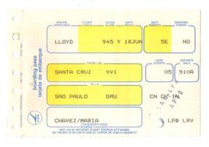 Cartão de Embarque - Lloyd Aereo Boliviano - Anos 90