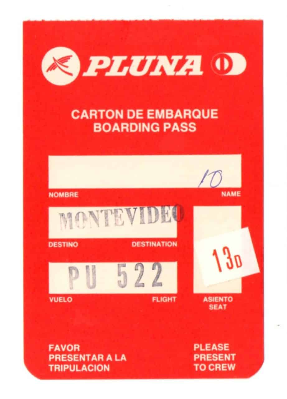 | Casa do Colecionador Cartão de Embarque - Pluna ( Uruguai ) Vermelho - Anos 80