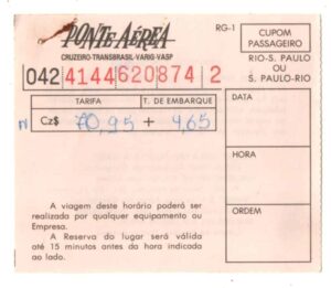Cartão De Embarque - Ponte Aerea - Varig - Vasp - Cruzeiro do Sul - Transbrasil - Anos 80