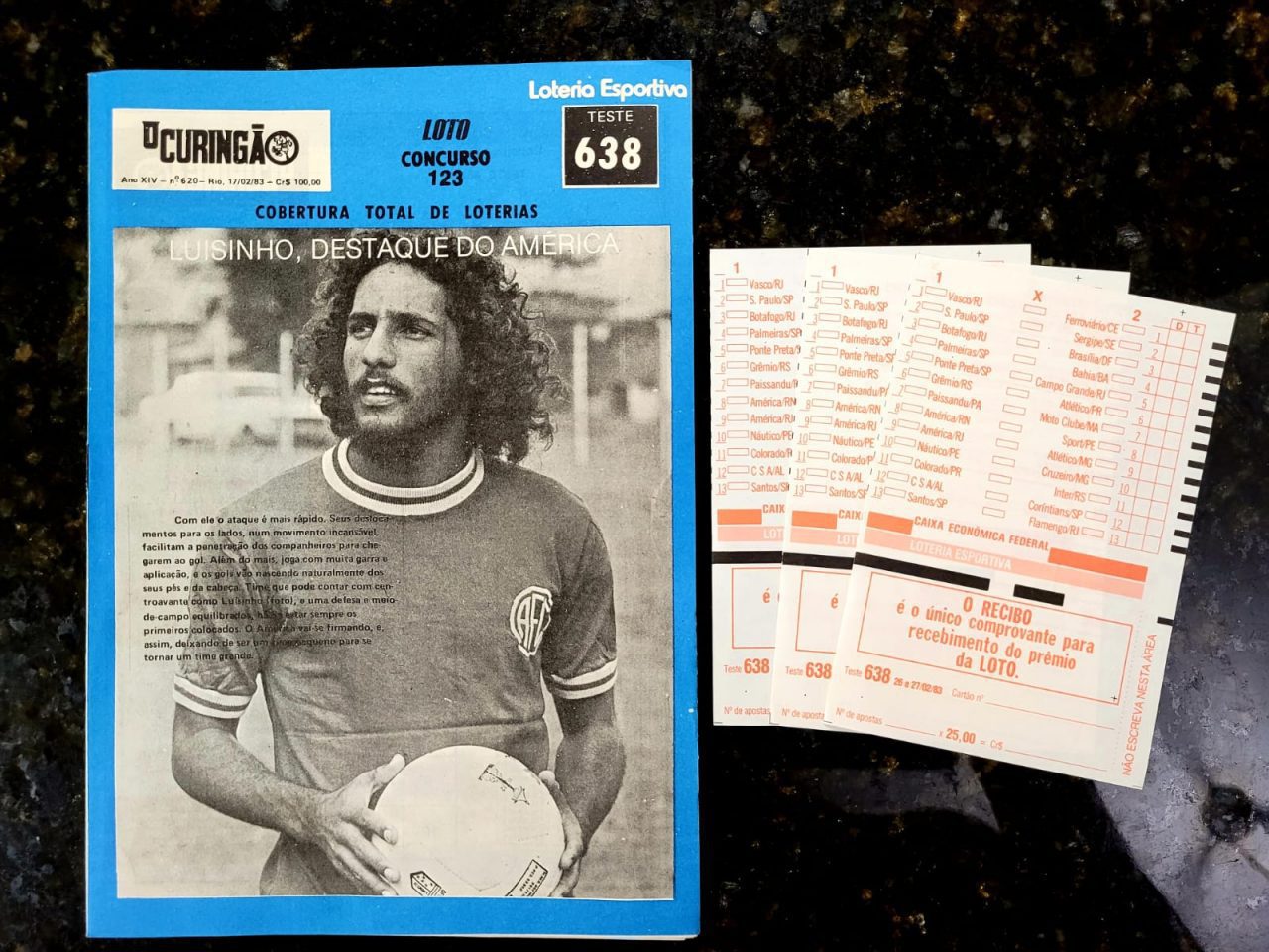 | Casa do Colecionador O Curingão Nº 620 - Luisinho, Destaque do América - Loteria Esportiva Teste 638 - 17/02/1983 (Revista)