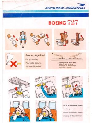 Safety Card Aerolineas Argentinas - Boeing 727-200 ADV - Anos 70