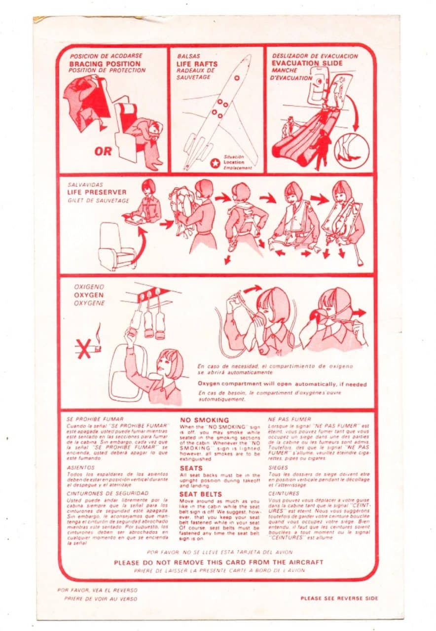 | Casa do Colecionador Safety Card Boeing 727-100 - Lloyd Aereo Boliviano - LAB - Anos 70