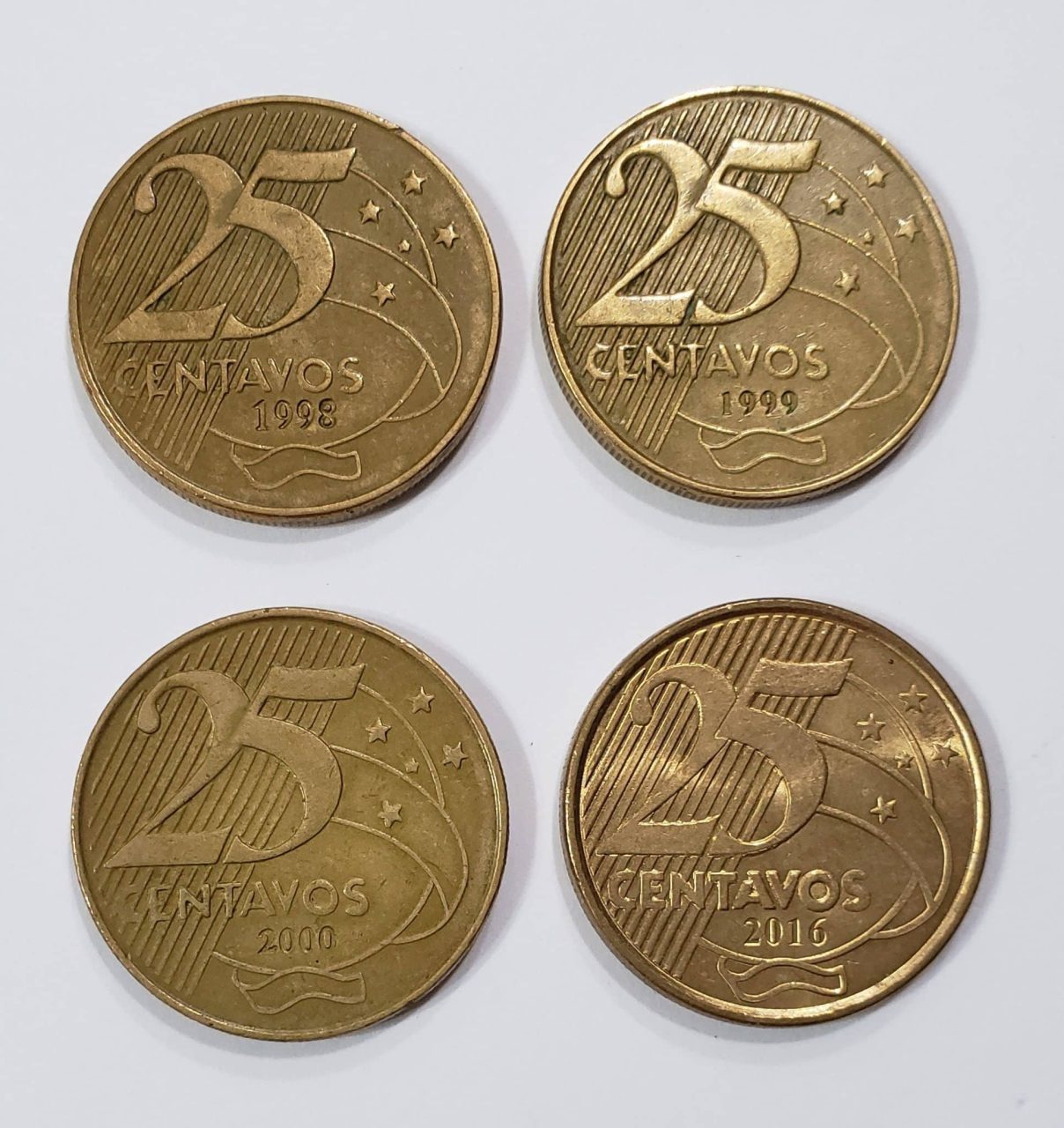 Kit 4 moedas escassas de 25 centavos