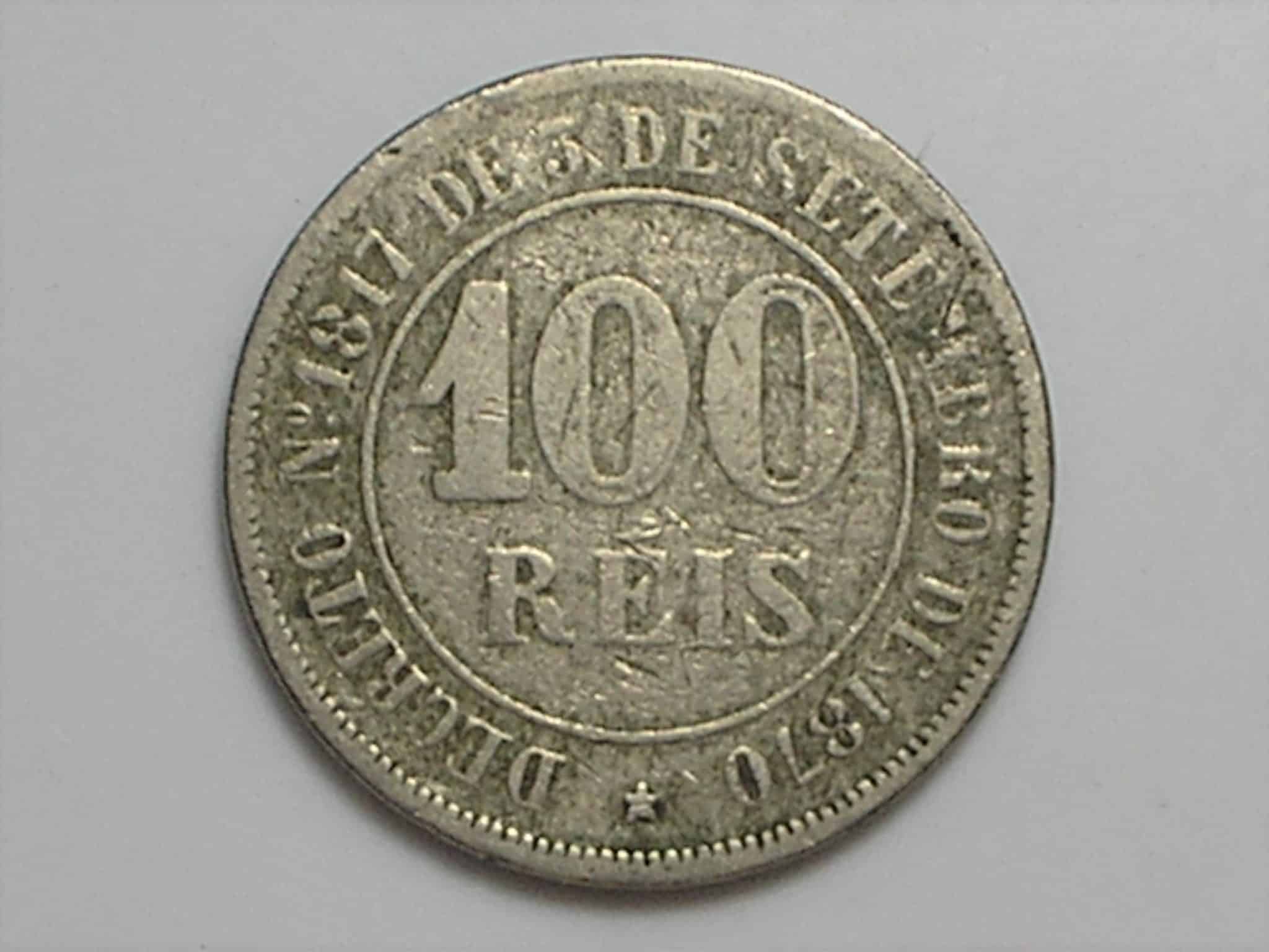 | Casa do Colecionador 100 Réis - 1871 / A primeira da série / Níquel do Império / Temos outras no site / 09