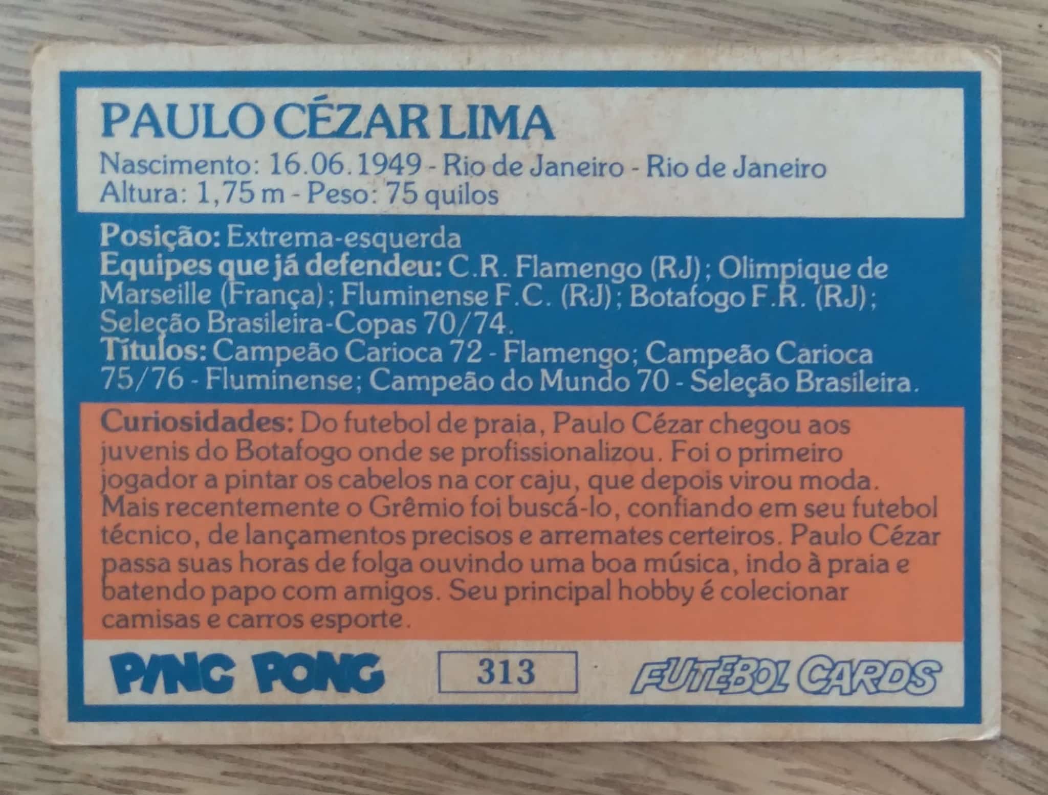 | Casa do Colecionador C2 Ping Pong Futebol Cards 313 / Grêmio F Portoalegrense - Paulo Cezar.