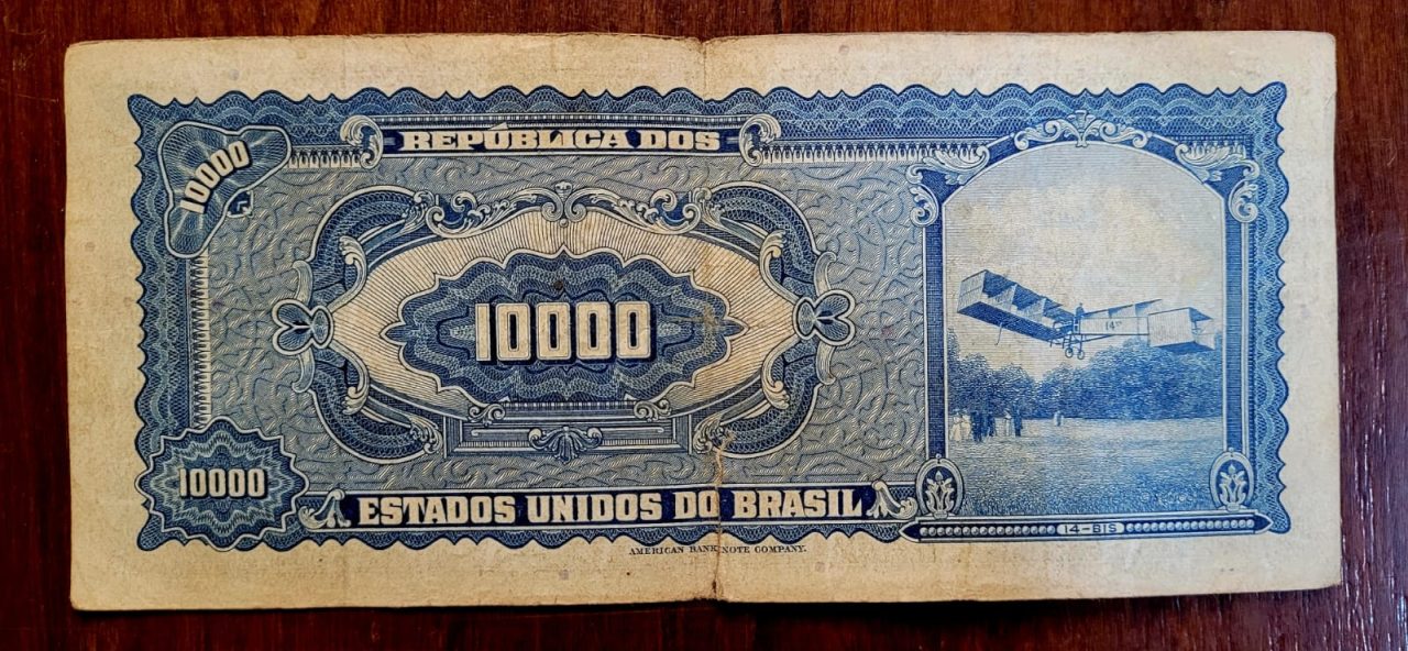 | Casa do Colecionador 10.000 (Dez Mil Cruzeiros) com Carimbo de 10 Cruzeiros Novos (Santos Dumont) - Cédula C124a - MBC - Nº 022395 (Ano 1966)