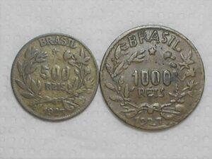 2 moedas falsas da época - 500 e 1.000 Réis - 1927 / Raras