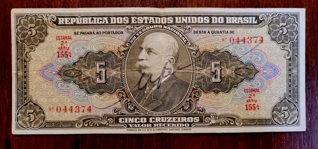 | Casa do Colecionador 5 (Cinco Cruzeiros) Autografada - Cédula C065 - SOB - Nº 044374 (Ano 1950)