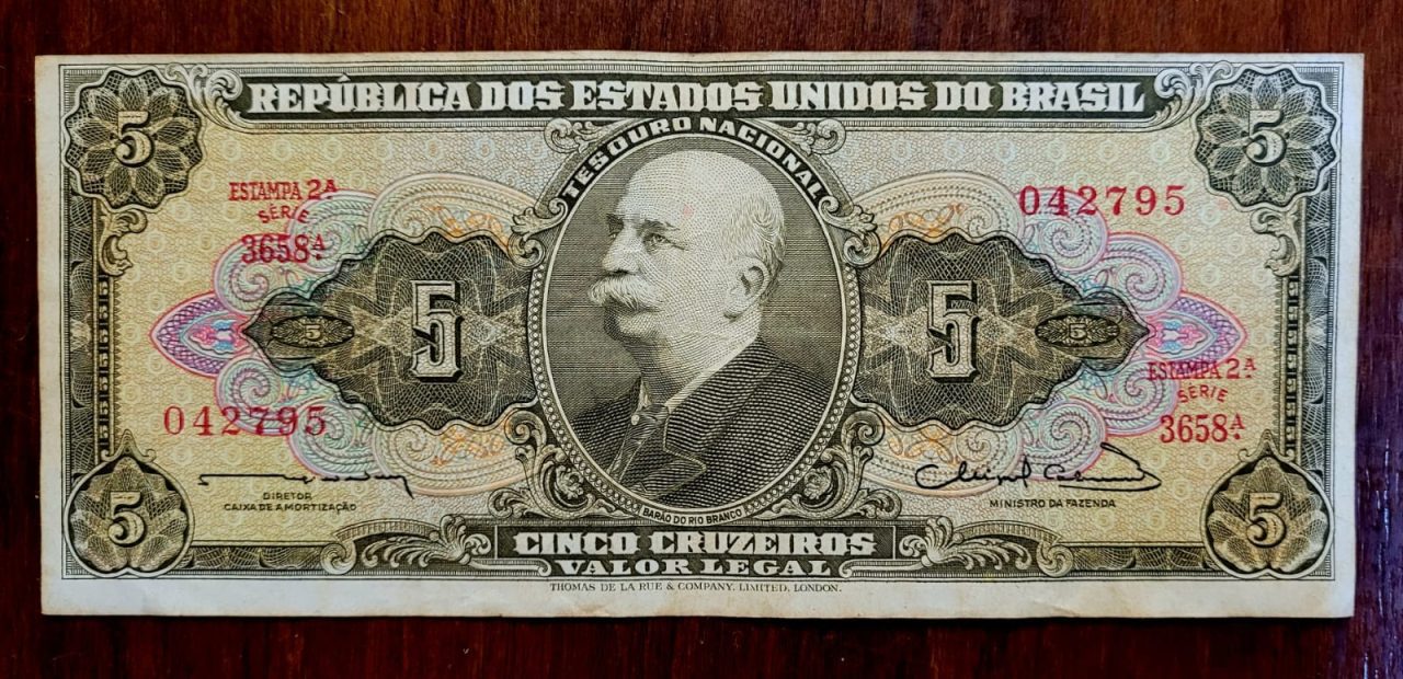 | Casa do Colecionador 5 (Cinco Cruzeiros) Cédula C072 - MBC - Nº 042795 (Ano 1963)