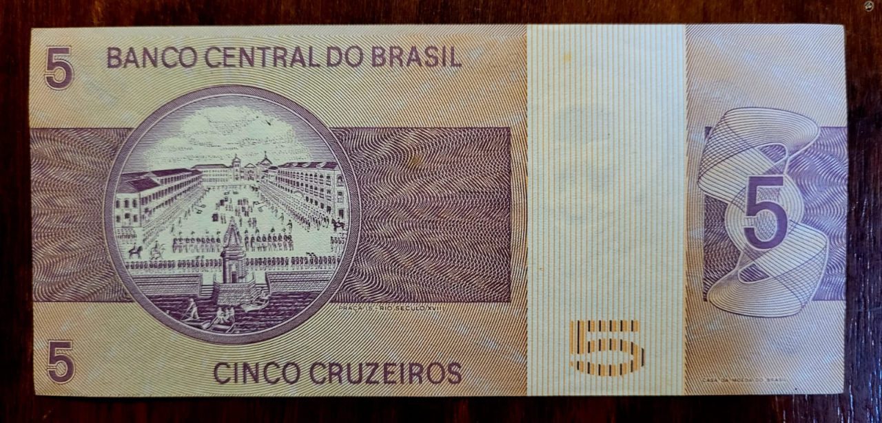 | Casa do Colecionador 5 (Cinco Cruzeiros) - Cédula C135 - MBC - Série B04576 - Nº 008840 (Ano 1974)