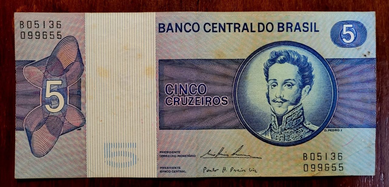 | Casa do Colecionador 5 (Cinco Cruzeiros) - Cédula C135 - MBC - Série B05136 - Nº 099655 (Ano 1974)