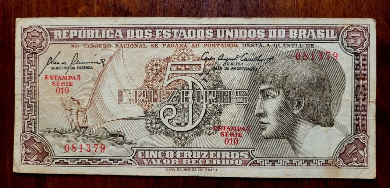 | Casa do Colecionador 5 (Cinco Cruzeiros) Índio - Cédula C111 - MBC - Série 010 - Nº 081379 (Ano 1961)