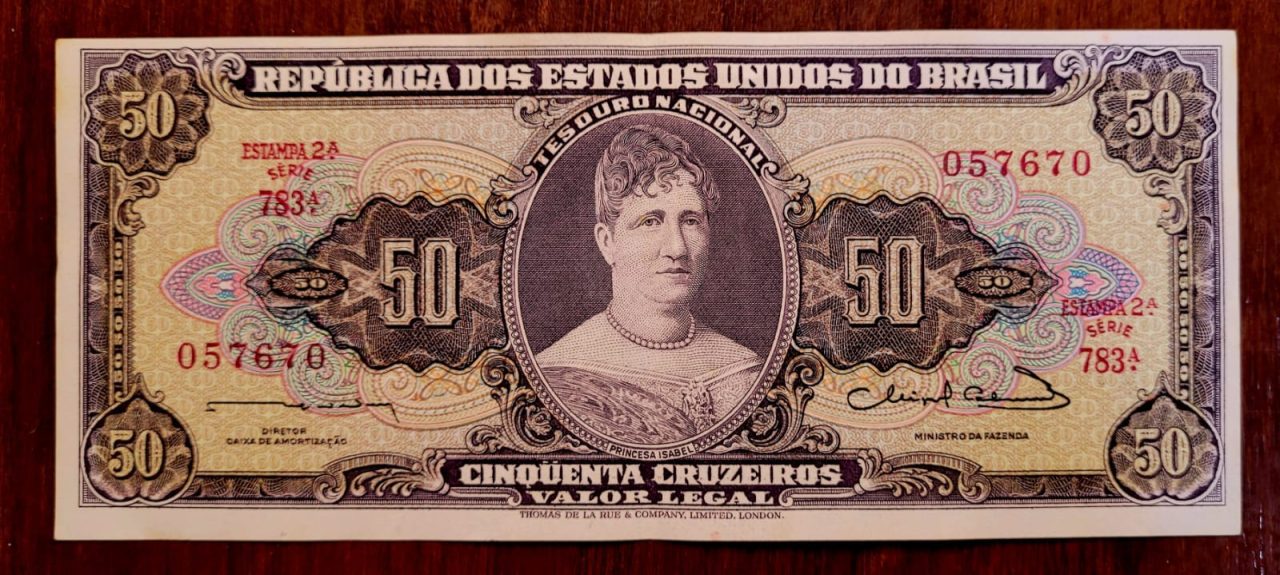 | Casa do Colecionador 50 (Cinquenta Cruzeiros) - Cédula C093 - SOB - Nº 057670 (Ano 1963)
