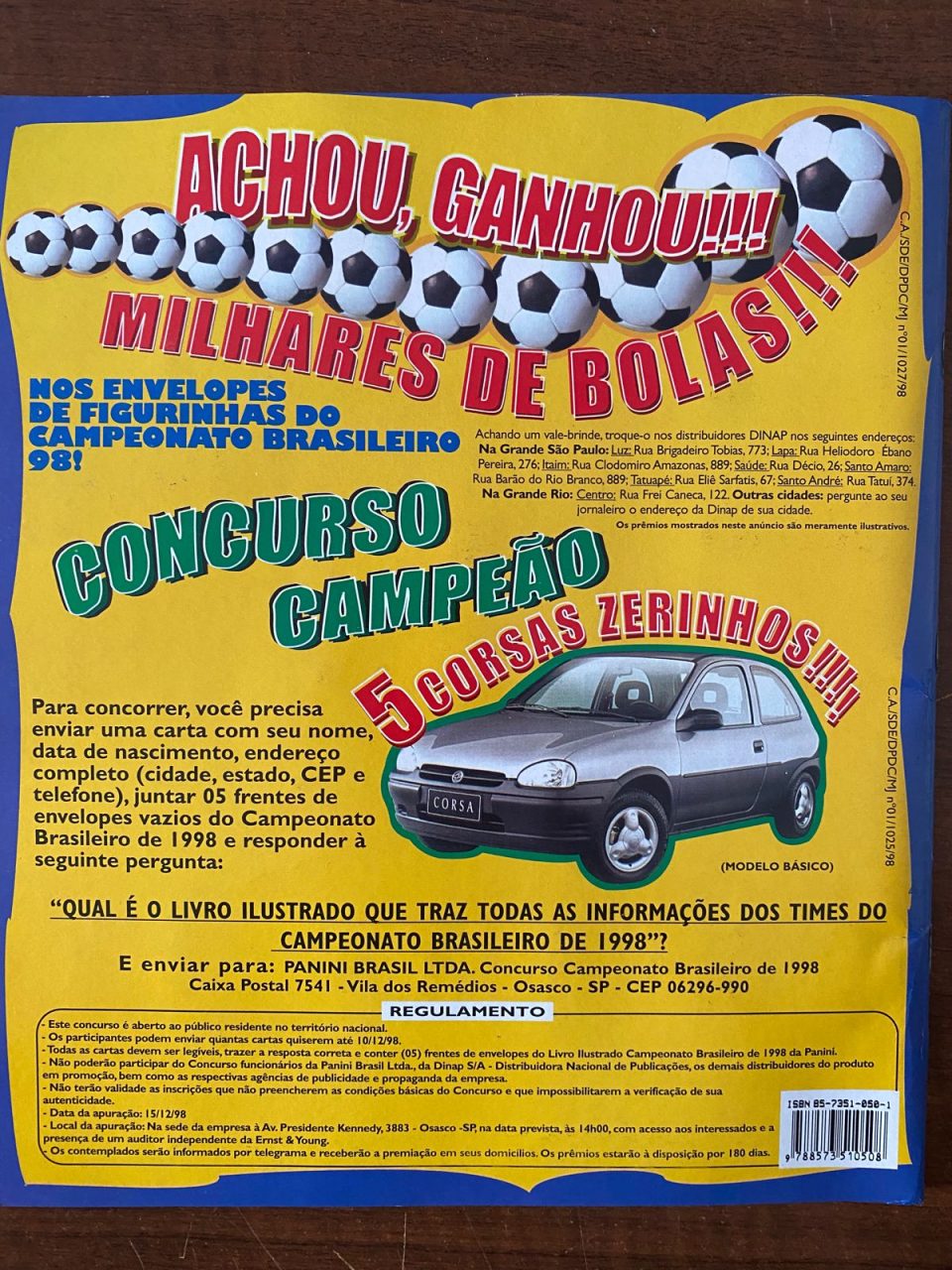 | Casa do Colecionador Álbum Campeonato Brasileiro 1998
